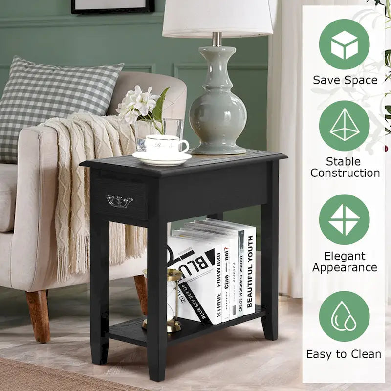 Gymax 2 Tier End Bedside Sofa Side Table Narrow Nightstand w/Drawer - See Details