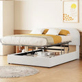 Lift Up Storage Platform Bed Frame, Teddy Fleece Low Profile Bed Hydraulic Storage System, Curved Headboard, Wood Panel Bed