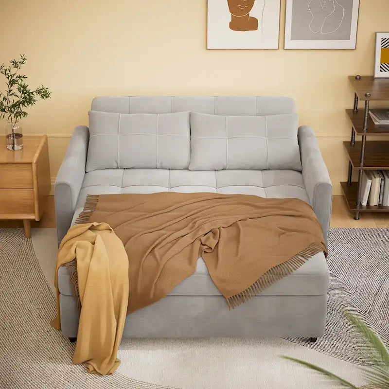 Divanetto trasformabile 3 in 1, divano letto futon con letto estraibile e schienale regolabile