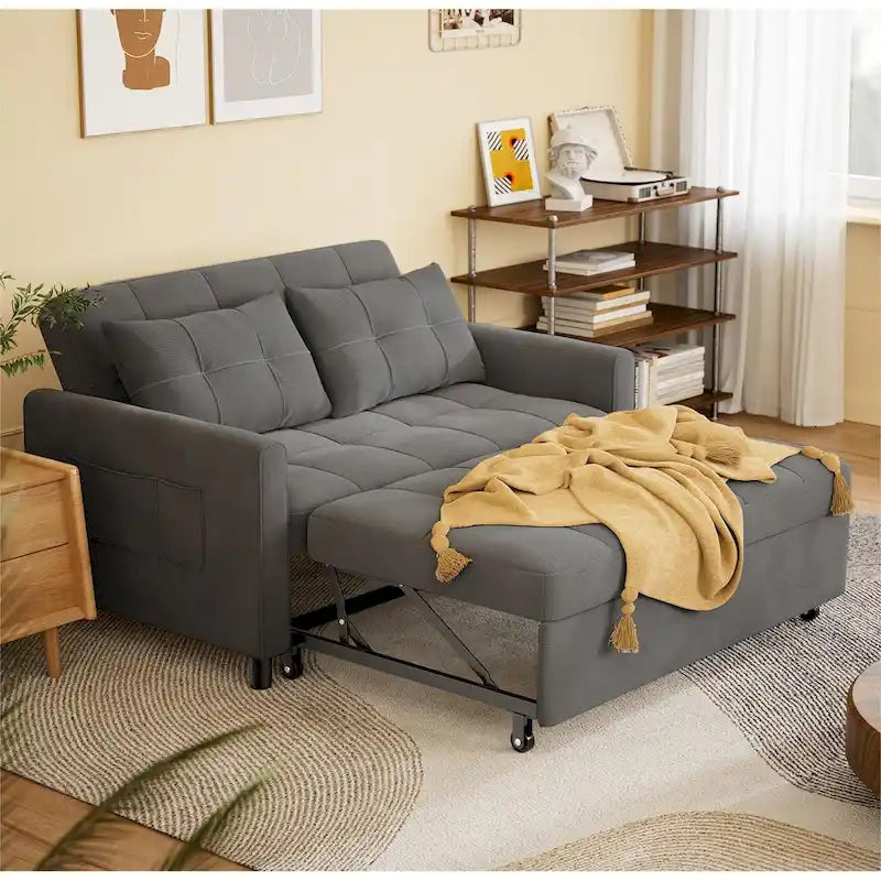Divanetto trasformabile 3 in 1, divano letto futon con letto estraibile e schienale regolabile