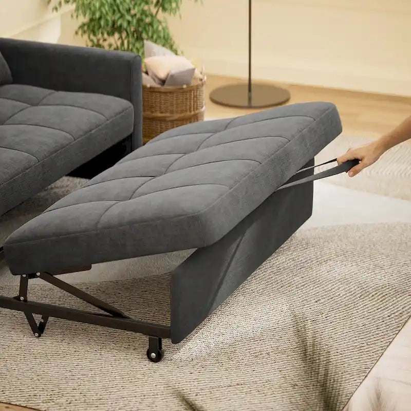 Divanetto trasformabile 3 in 1, divano letto futon con letto estraibile e schienale regolabile