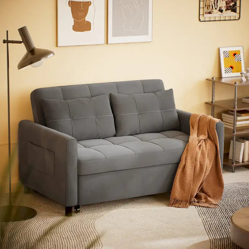 Divanetto trasformabile 3 in 1, divano letto futon con letto estraibile e schienale regolabile
