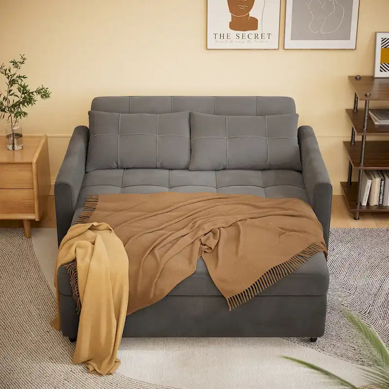 Divanetto trasformabile 3 in 1, divano letto futon con letto estraibile e schienale regolabile