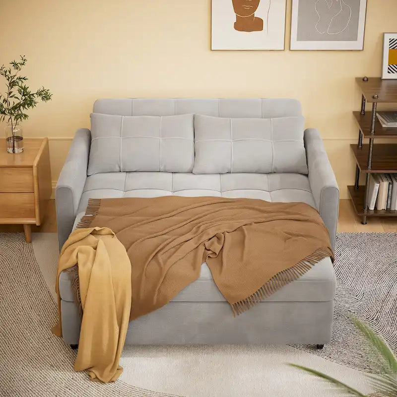 Divanetto trasformabile 3 in 1, divano letto futon con letto estraibile e schienale regolabile