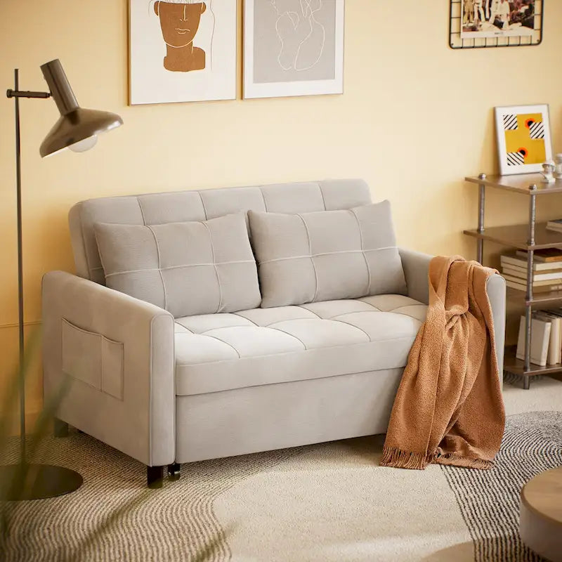 Divanetto trasformabile 3 in 1, divano letto futon con letto estraibile e schienale regolabile