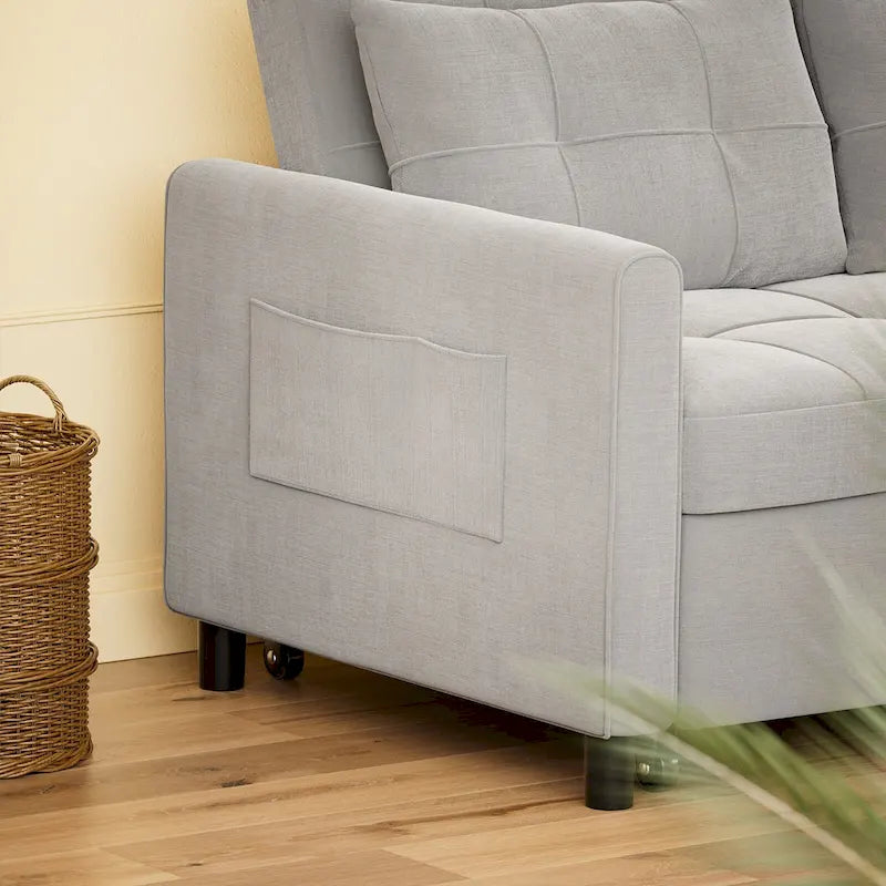 Divanetto trasformabile 3 in 1, divano letto futon con letto estraibile e schienale regolabile