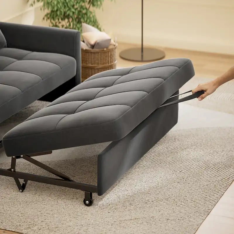 Divanetto trasformabile 3 in 1, divano letto futon con letto estraibile e schienale regolabile