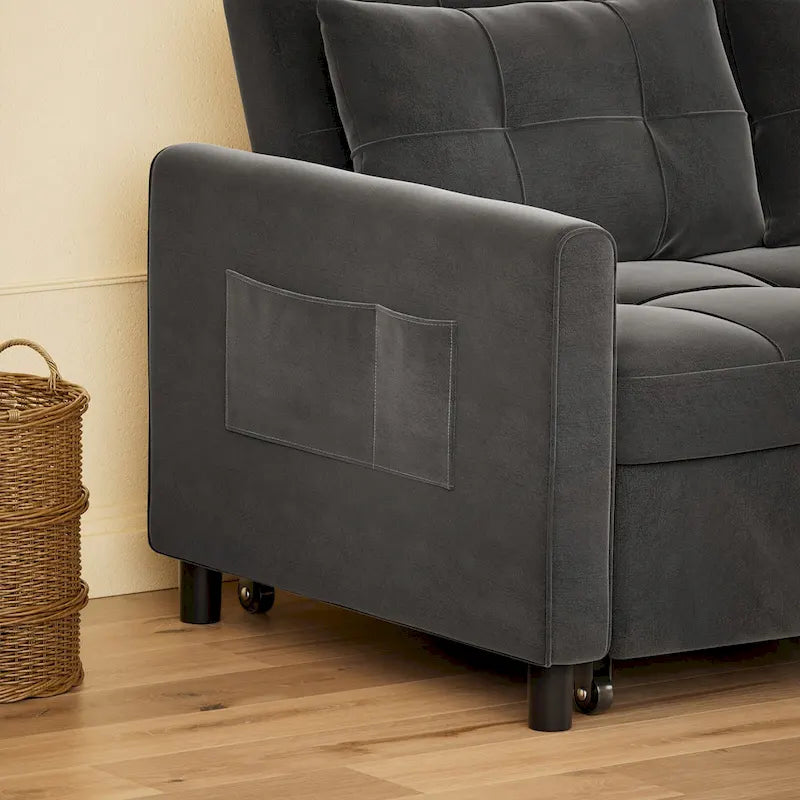Divanetto trasformabile 3 in 1, divano letto futon con letto estraibile e schienale regolabile