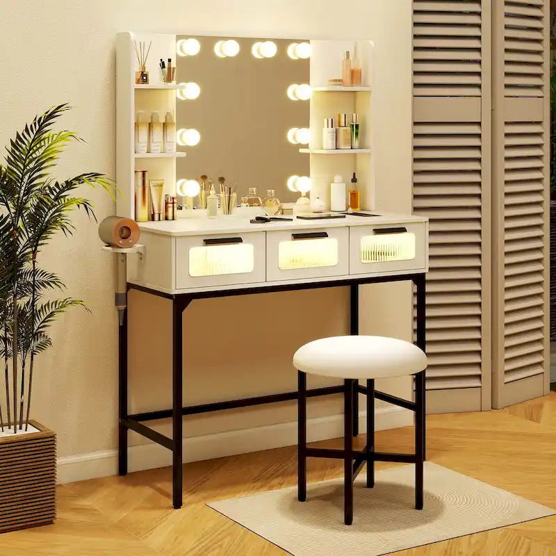 Costway Toilette da Trucco con Specchio Hollywood e Luci a 3 Colori - Vedi Dettagli
