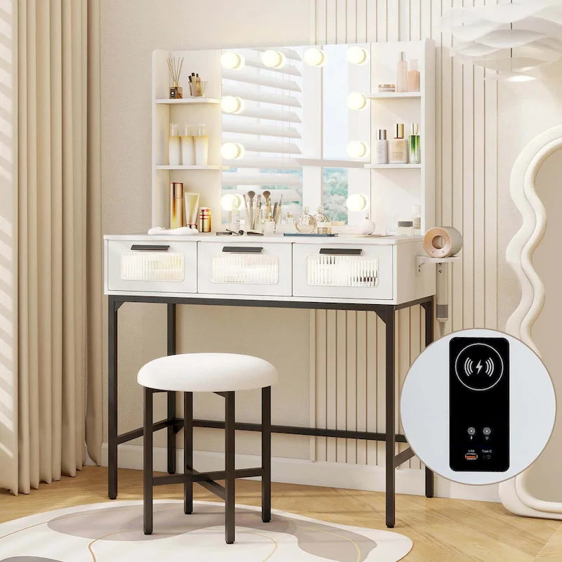 Costway Toilette da Trucco con Specchio Hollywood e Luci a 3 Colori - Vedi Dettagli