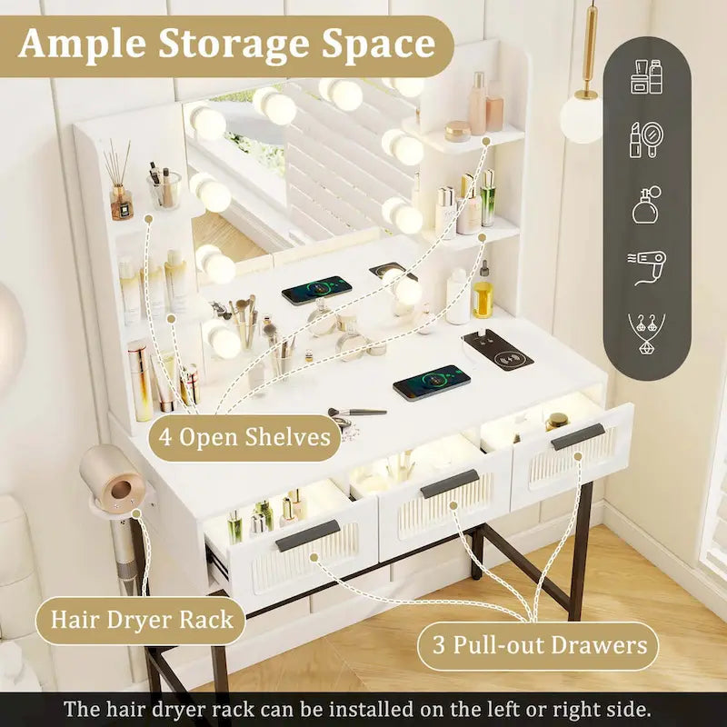 Costway Toilette da Trucco con Specchio Hollywood e Luci a 3 Colori - Vedi Dettagli