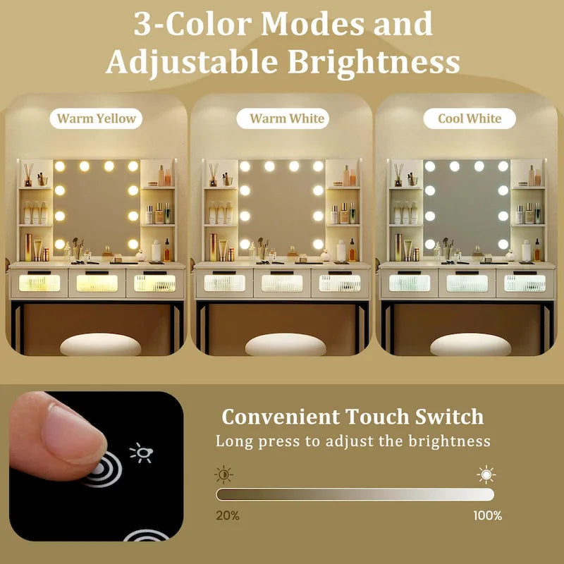 Costway Toilette da Trucco con Specchio Hollywood e Luci a 3 Colori - Vedi Dettagli