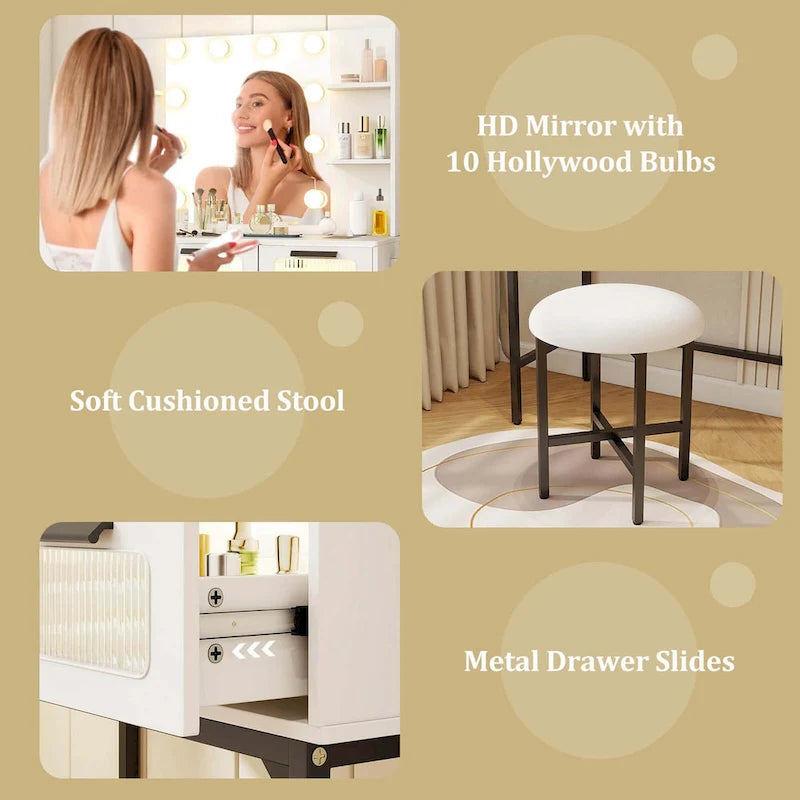 Costway Toilette da Trucco con Specchio Hollywood e Luci a 3 Colori - Vedi Dettagli