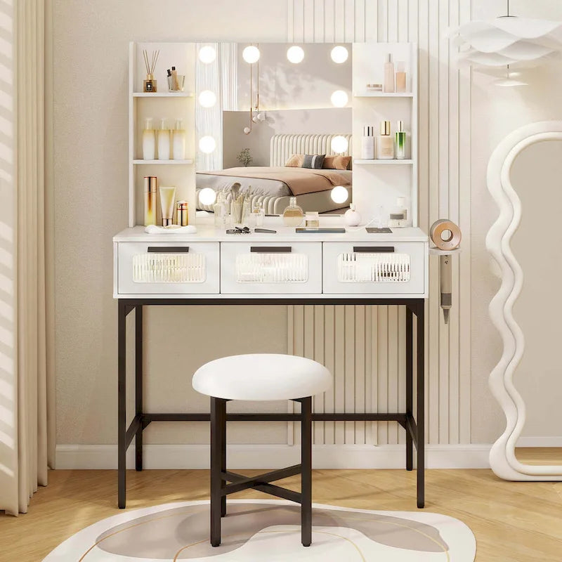 Costway Toilette da Trucco con Specchio Hollywood e Luci a 3 Colori - Vedi Dettagli