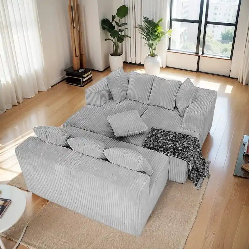 Modern 130 Corduroy Fabric U-shaped Sectional Sofa with Reversible Design for Living Room