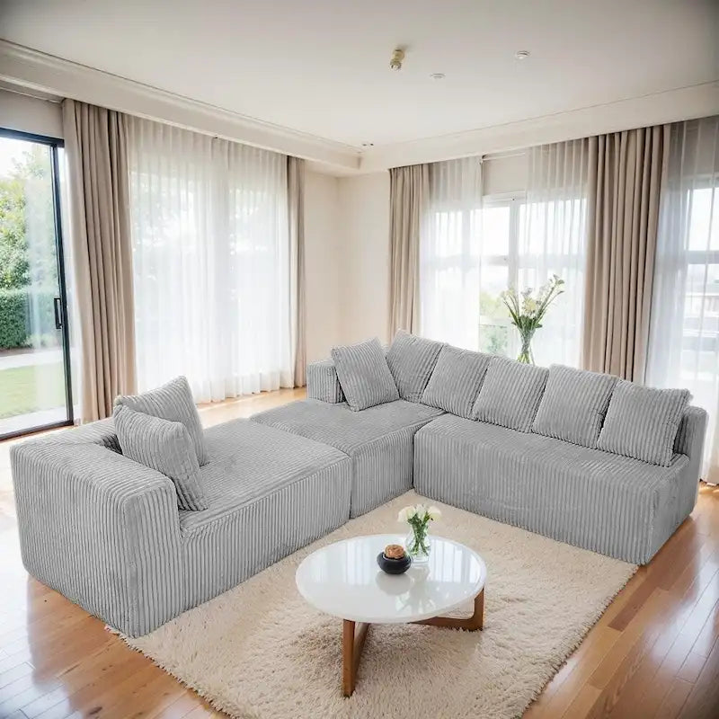 Modern 130 Corduroy Fabric U-shaped Sectional Sofa with Reversible Design for Living Room