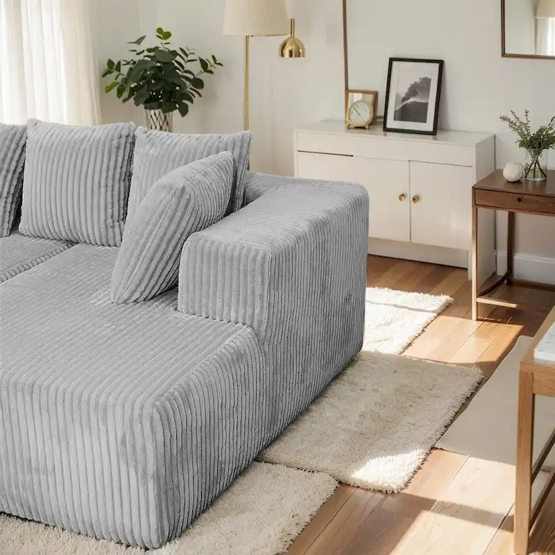 Modern 130 Corduroy Fabric U-shaped Sectional Sofa with Reversible Design for Living Room