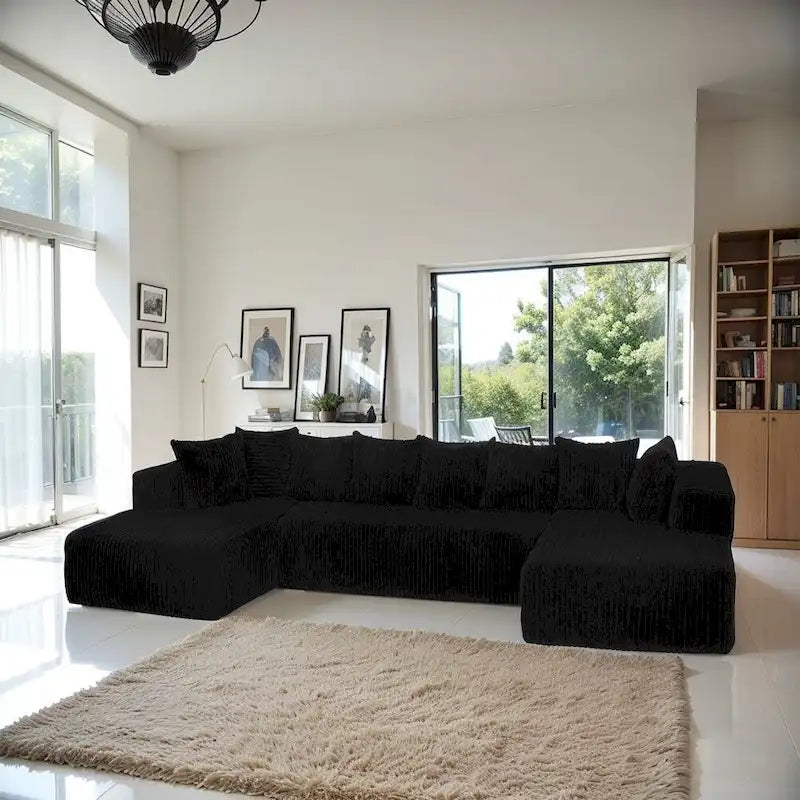 Modern 130 Corduroy Fabric U-shaped Sectional Sofa with Reversible Design for Living Room