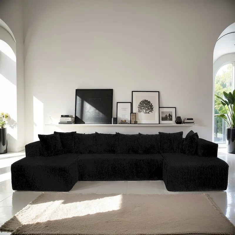 Modern 130 Corduroy Fabric U-shaped Sectional Sofa with Reversible Design for Living Room