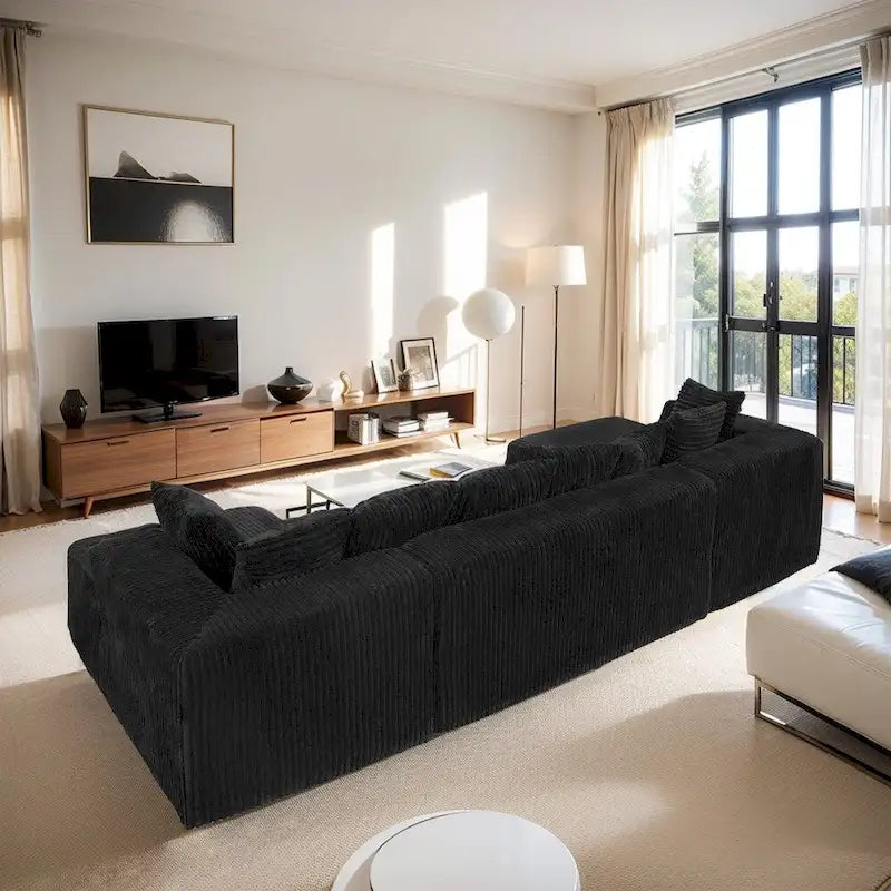 Modern 130 Corduroy Fabric U-shaped Sectional Sofa with Reversible Design for Living Room