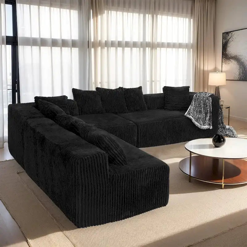Modern 130 Corduroy Fabric U-shaped Sectional Sofa with Reversible Design for Living Room