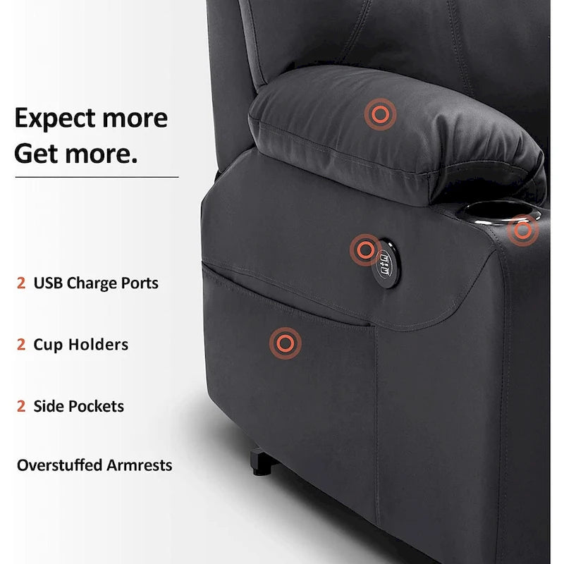 MCombo Poltrona Reclinabile Elettrica Alzapersona con Massaggio e Riscaldamento, 3 Posizioni, Porte USB, Similpelle 7040