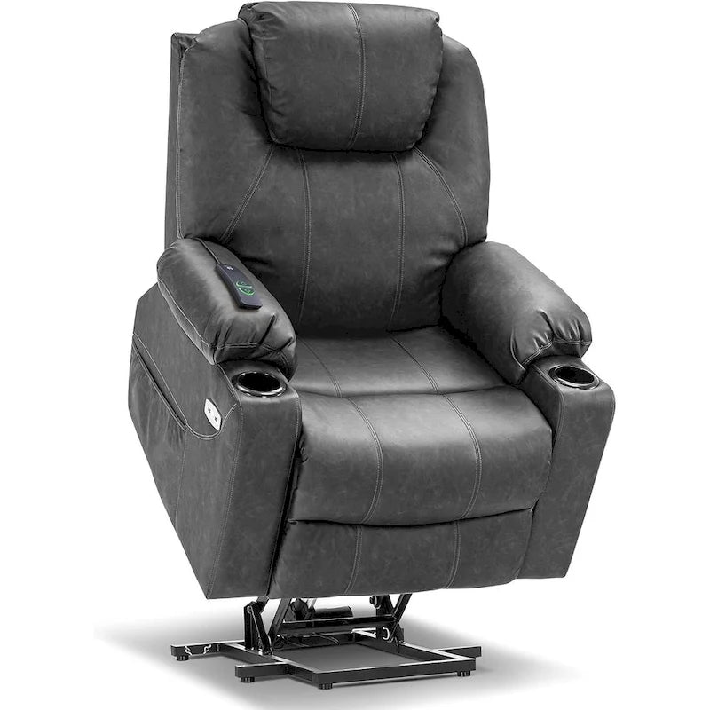 MCombo Poltrona Reclinabile Elettrica Alzapersona con Massaggio e Riscaldamento, 3 Posizioni, Porte USB, Similpelle 7040