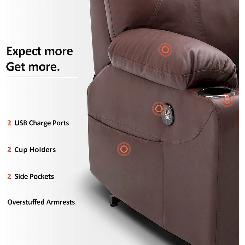 MCombo Poltrona Reclinabile Elettrica Alzapersona con Massaggio e Riscaldamento, 3 Posizioni, Porte USB, Similpelle 7040