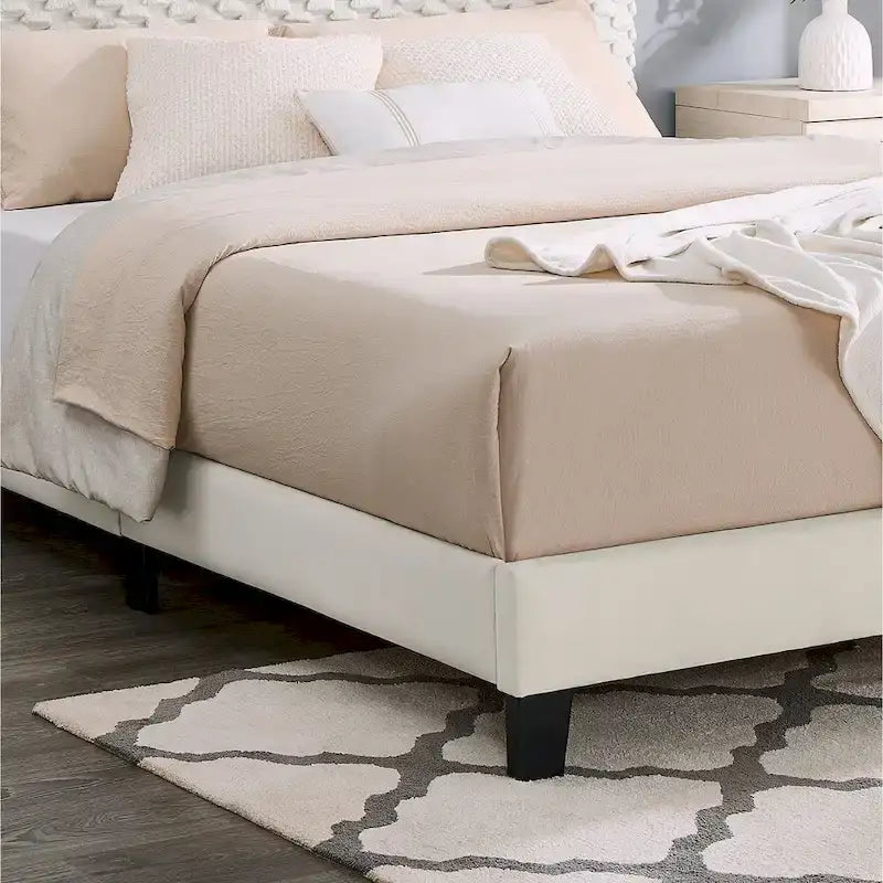Letto a piattaforma singolo con testiera regolabile e tessuto di lusso Dove bianco