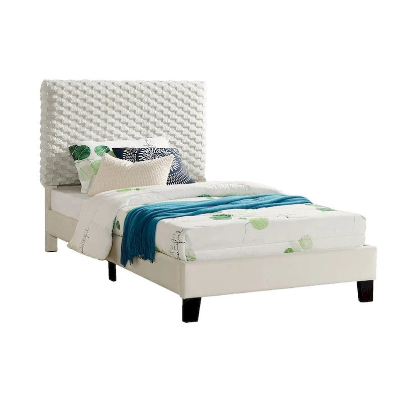 Letto a piattaforma singolo con testiera regolabile e tessuto di lusso Dove bianco