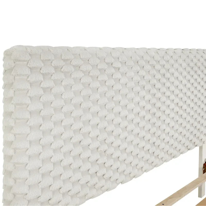 Letto a piattaforma singolo con testiera regolabile e tessuto di lusso Dove bianco