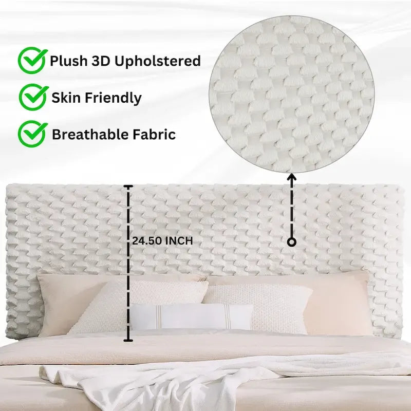 Letto a piattaforma singolo con testiera regolabile e tessuto di lusso Dove bianco
