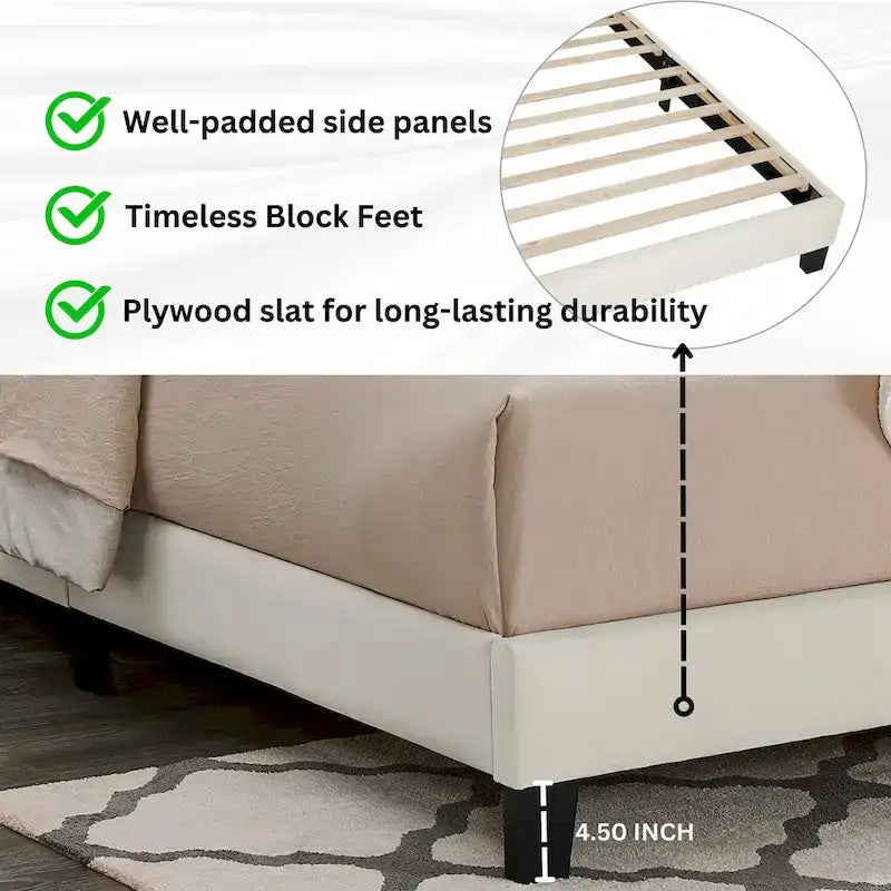 Letto a piattaforma singolo con testiera regolabile e tessuto di lusso Dove bianco
