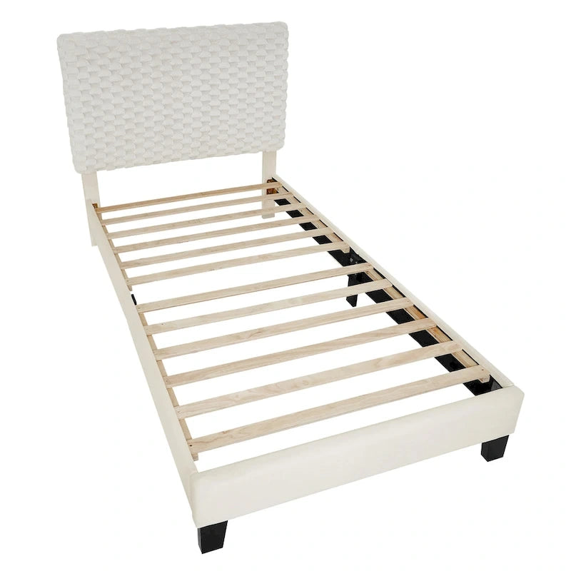 Letto a piattaforma singolo con testiera regolabile e tessuto di lusso Dove bianco