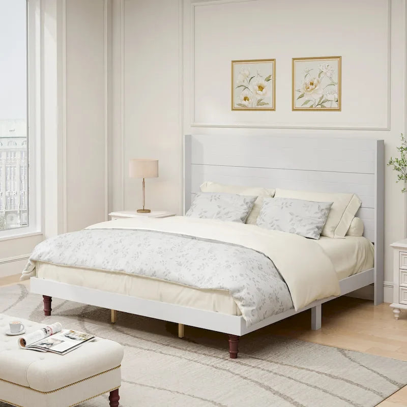Letto King Size con Piattaforma Elegante Testiera Alta Comodo Design a Schienale Alto