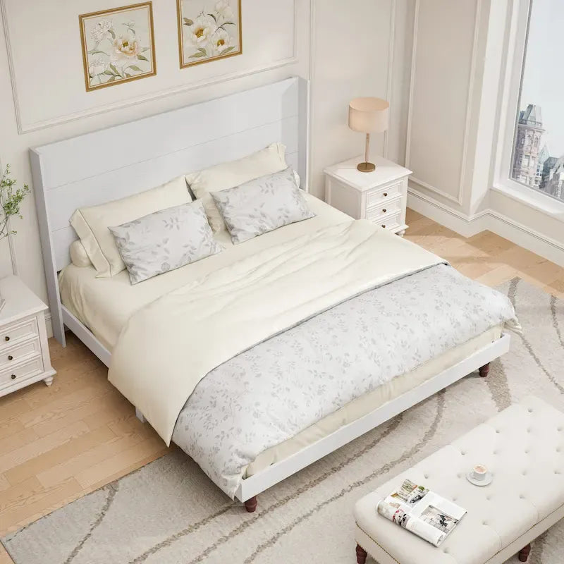 Letto King Size con Piattaforma Elegante Testiera Alta Comodo Design a Schienale Alto