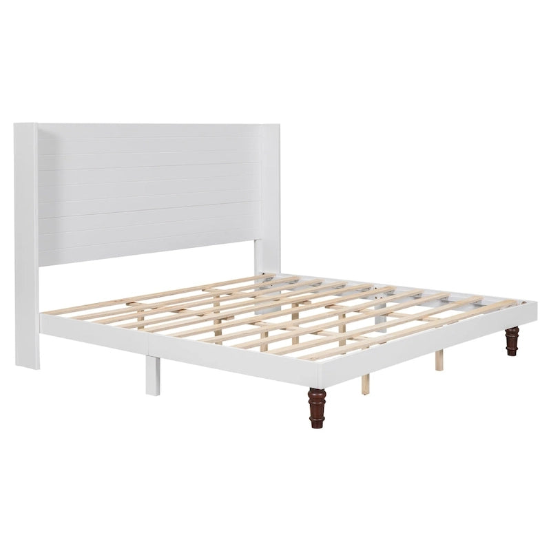 Letto King Size con Piattaforma Elegante Testiera Alta Comodo Design a Schienale Alto