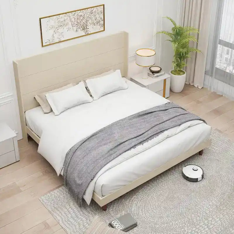 Letto King Size con Piattaforma Elegante Testiera Alta Comodo Design a Schienale Alto