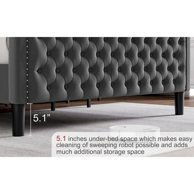 Letto a piattaforma moderno King Size in velluto con testiera imbottita