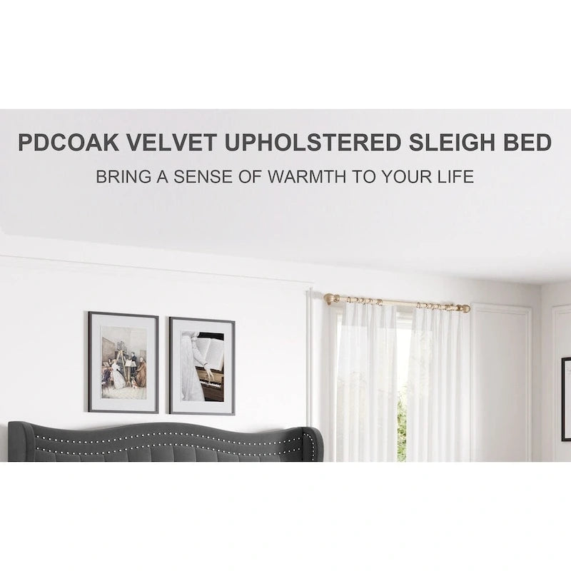 Letto a piattaforma moderno King Size in velluto con testiera imbottita