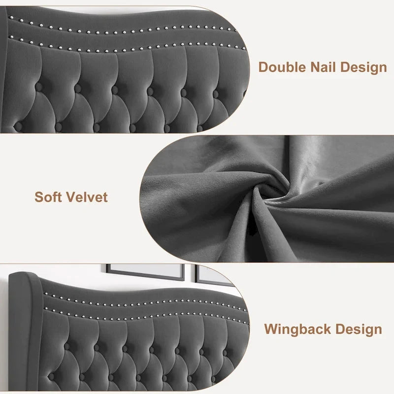 Letto a piattaforma moderno King Size in velluto con testiera imbottita