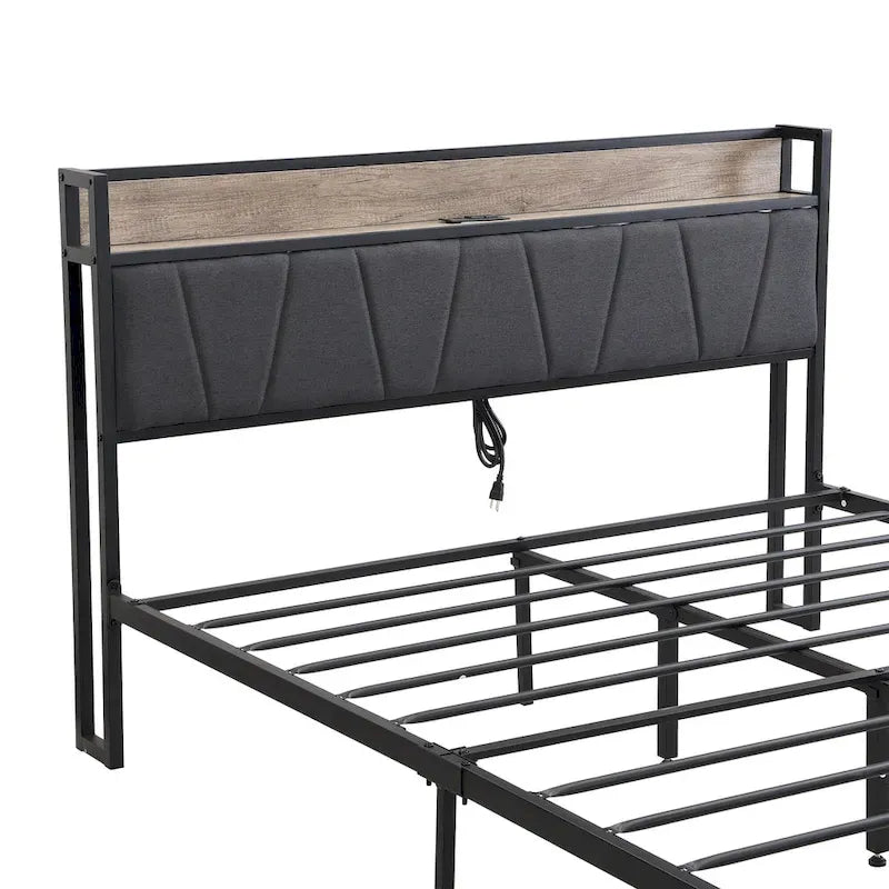 Letto a Piattaforma in Metallo con Cassetti e Testiera Contenitore