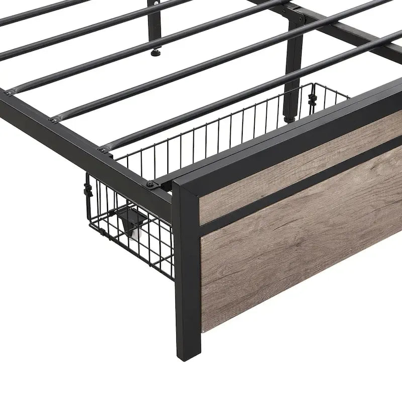 Letto a Piattaforma in Metallo con Cassetti e Testiera Contenitore