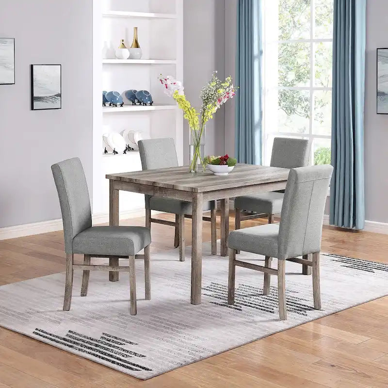 Set da pranzo rustico da 5 pezzi con tavolo rettangolare salvaspazio e 4 sedie imbottite