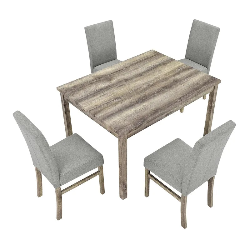Set da pranzo rustico da 5 pezzi con tavolo rettangolare salvaspazio e 4 sedie imbottite