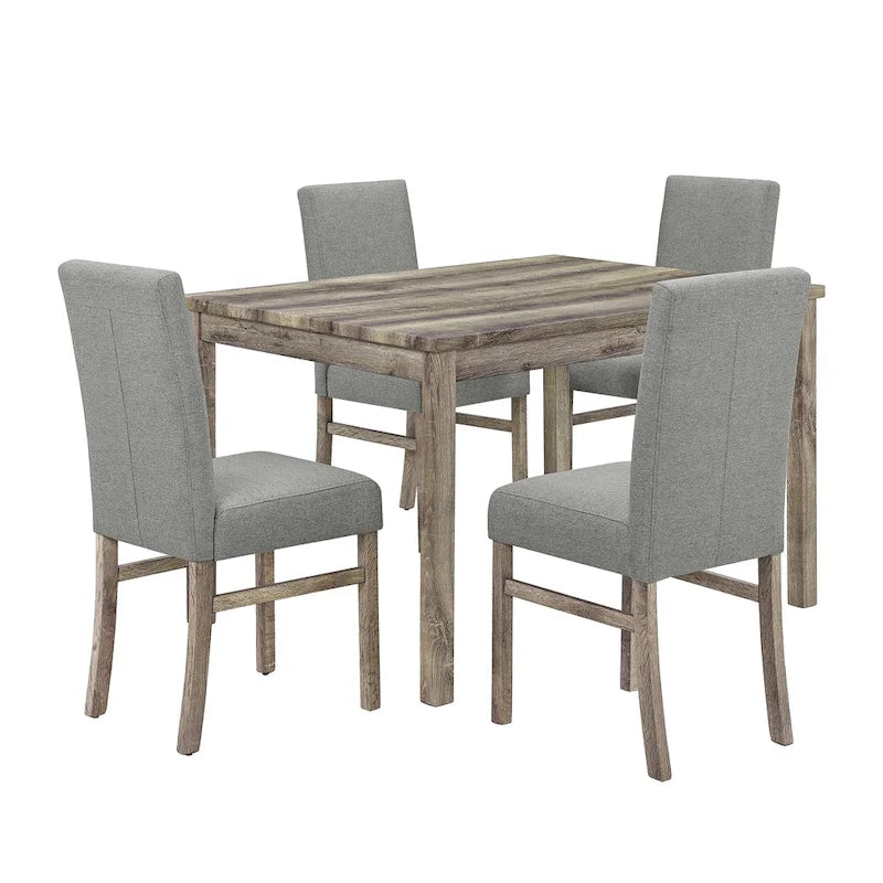 Set da pranzo rustico da 5 pezzi con tavolo rettangolare salvaspazio e 4 sedie imbottite