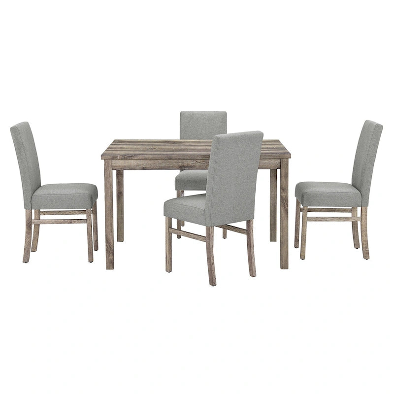 Set da pranzo rustico da 5 pezzi con tavolo rettangolare salvaspazio e 4 sedie imbottite