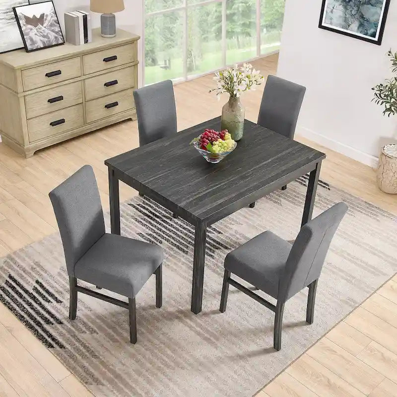 Set da pranzo rustico da 5 pezzi con tavolo rettangolare salvaspazio e 4 sedie imbottite