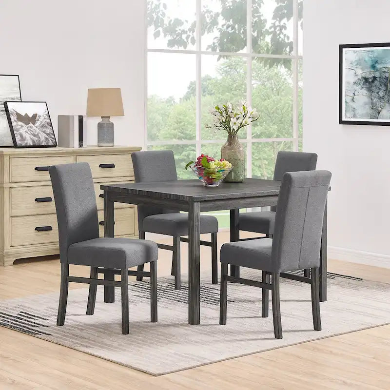 Set da pranzo rustico da 5 pezzi con tavolo rettangolare salvaspazio e 4 sedie imbottite