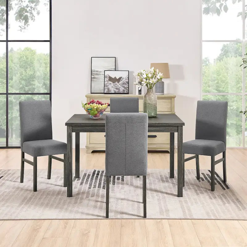 Set da pranzo rustico da 5 pezzi con tavolo rettangolare salvaspazio e 4 sedie imbottite